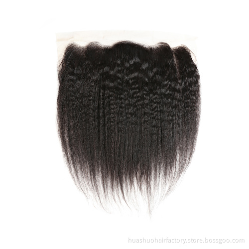 huashuo Highest Discounts Brazilian Unprocessed Virgin Hair Light Italian Short Yaki Kinky Straight Hair Silk Lace Frontal